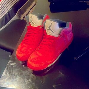 Jordan 5 red sued (size 6.5y & men’s )